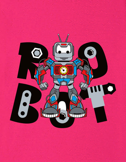 Nusyl Boys Hot Pink Robot Text Printed Short Sleeve Oversized T-Shirt