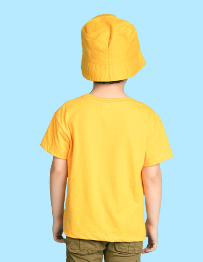 Nusyl Boys Yellow Racing  Car & Teddy Bear Printed Short Sleeve Oversized T-Shirt