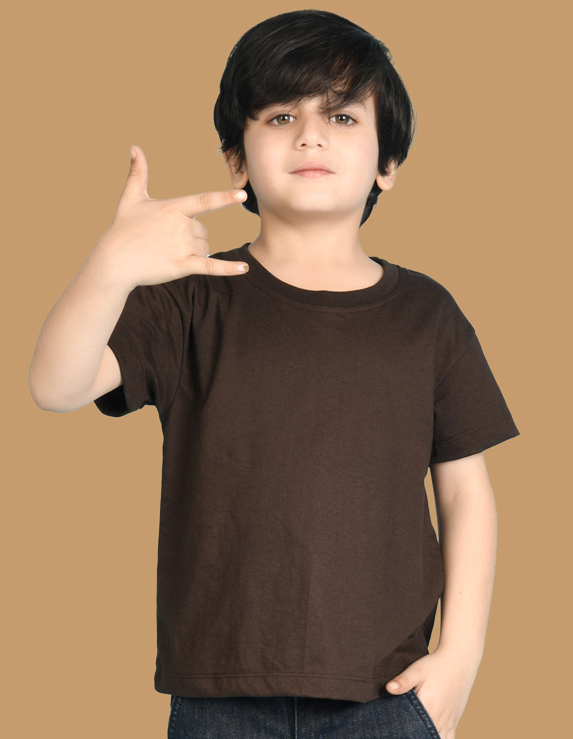 Nusyl Boys Brown Wild Text Printed Short Sleeve Oversized T-Shirt