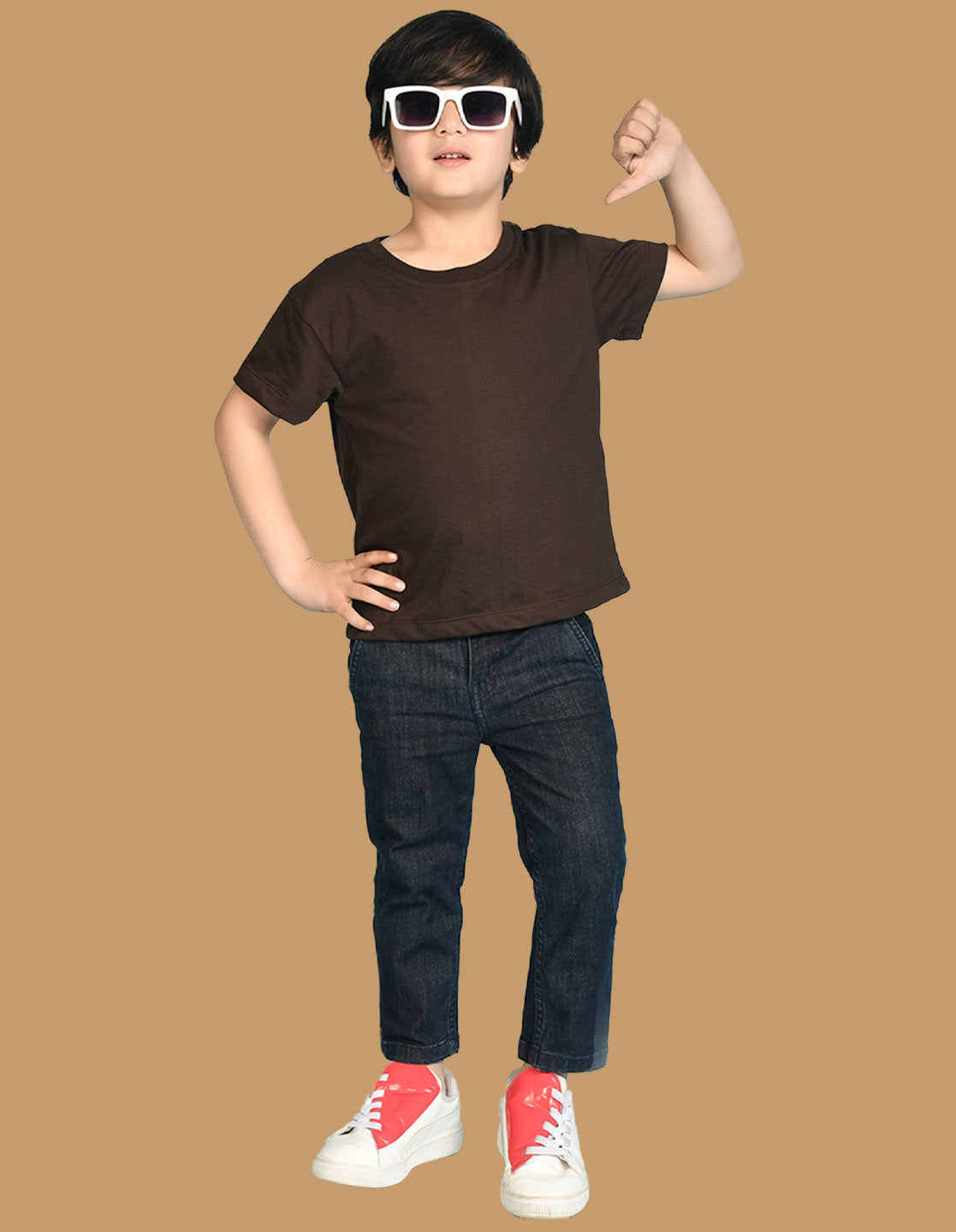 Nusyl Boys Brown Wild Text Printed Short Sleeve Oversized T-Shirt