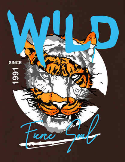 Nusyl Boys Brown Wild Text Printed Short Sleeve Oversized T-Shirt