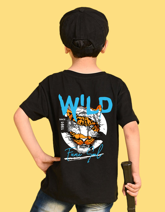 Nusyl Boys Black Wild Text Printed Short Sleeve Oversized T-Shirt