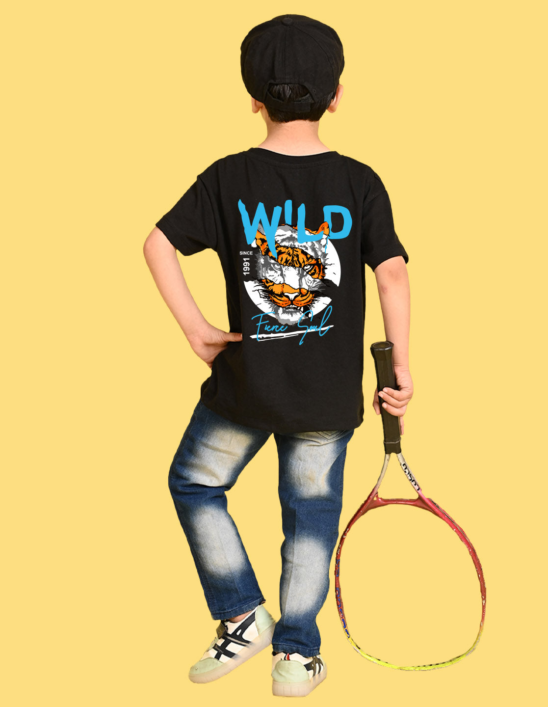 Nusyl Boys Black Wild Text Printed Short Sleeve Oversized T-Shirt
