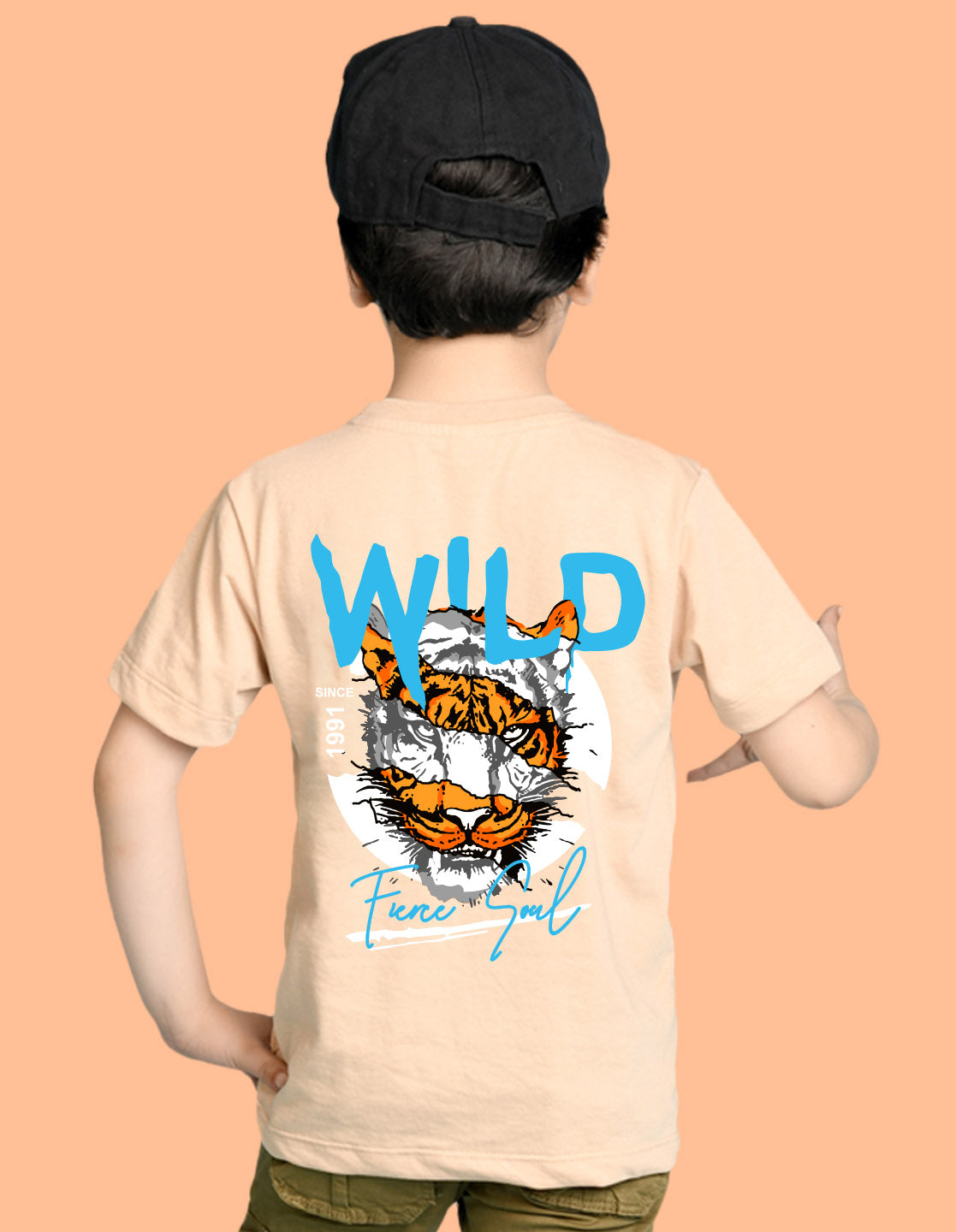 Nusyl Boys Beige Wild Text Printed Short Sleeve Oversized T-Shirt