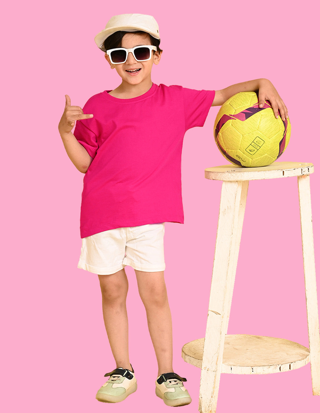 Nusyl Boys Hot Pink Wild Text Printed Short Sleeve Oversized T-Shirt