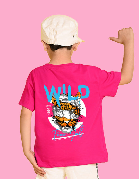 Nusyl Boys Hot Pink Wild Text Printed Short Sleeve Oversized T-Shirt