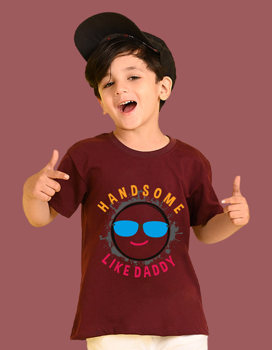 Nusyl Boys Wine Hand Some Text Printed Short Sleeve Oversized T-Shirt