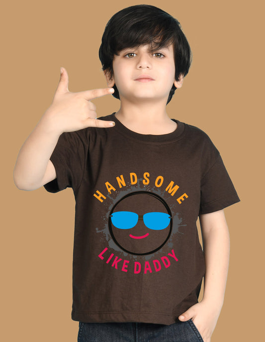 Nusyl Boys Brown Hand Some Text Printed Short Sleeve Oversized T-Shirt