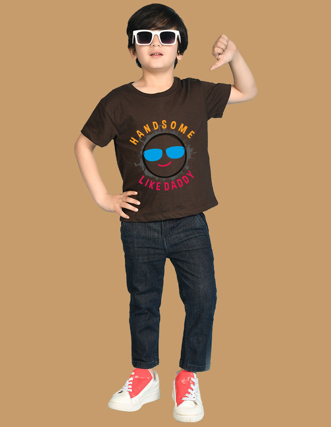 Nusyl Boys Brown Hand Some Text Printed Short Sleeve Oversized T-Shirt