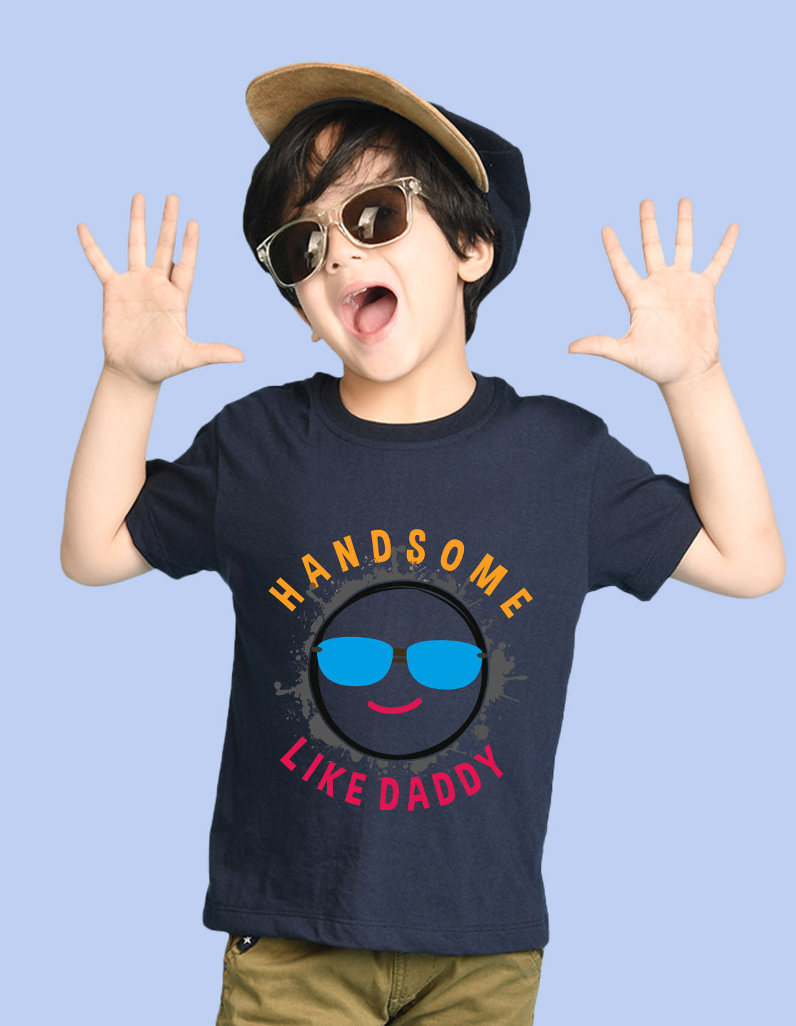 Nusyl Boys Navy Blue Hand Some Text Printed Short Sleeve Oversized T-Shirt