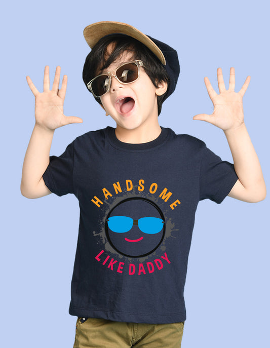 Nusyl Boys Navy Blue Hand Some Text Printed Short Sleeve Oversized T-Shirt