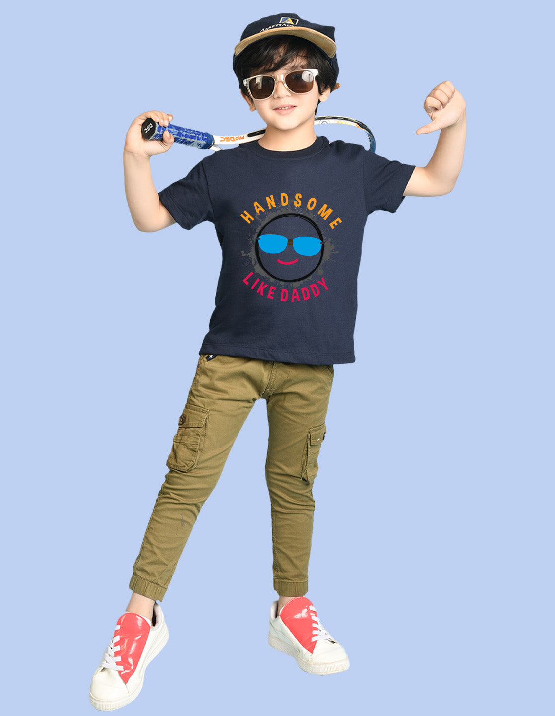 Nusyl Boys Navy Blue Hand Some Text Printed Short Sleeve Oversized T-Shirt