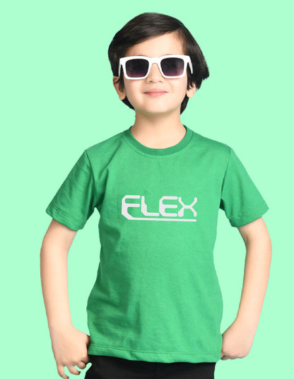 Nusyl Boys Green Flex Text Printed Short Sleeve Oversized T-Shirt