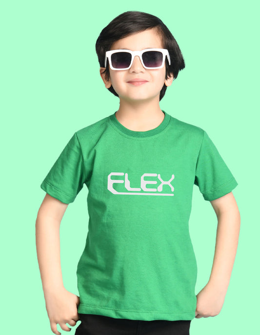 Nusyl Boys Green Flex Text Printed Short Sleeve Oversized T-Shirt