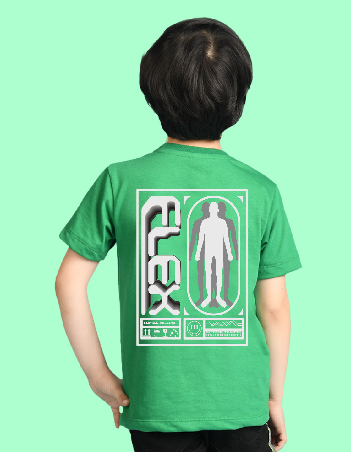 Nusyl Boys Green Flex Text Printed Short Sleeve Oversized T-Shirt