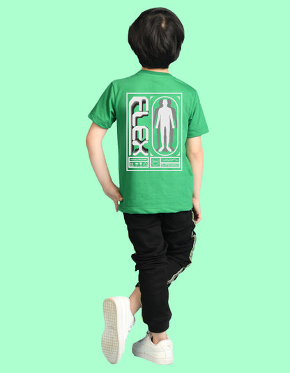 Nusyl Boys Green Flex Text Printed Short Sleeve Oversized T-Shirt