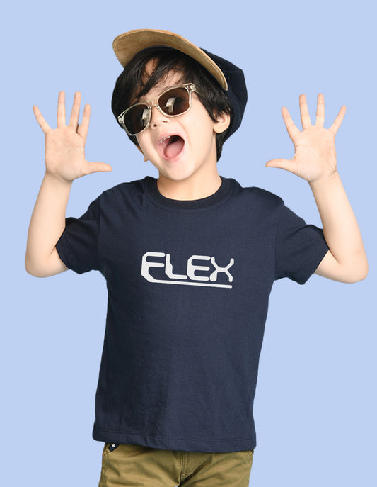 Nusyl Boys Navy Blue Flex Text Printed Short Sleeve Oversized T-Shirt