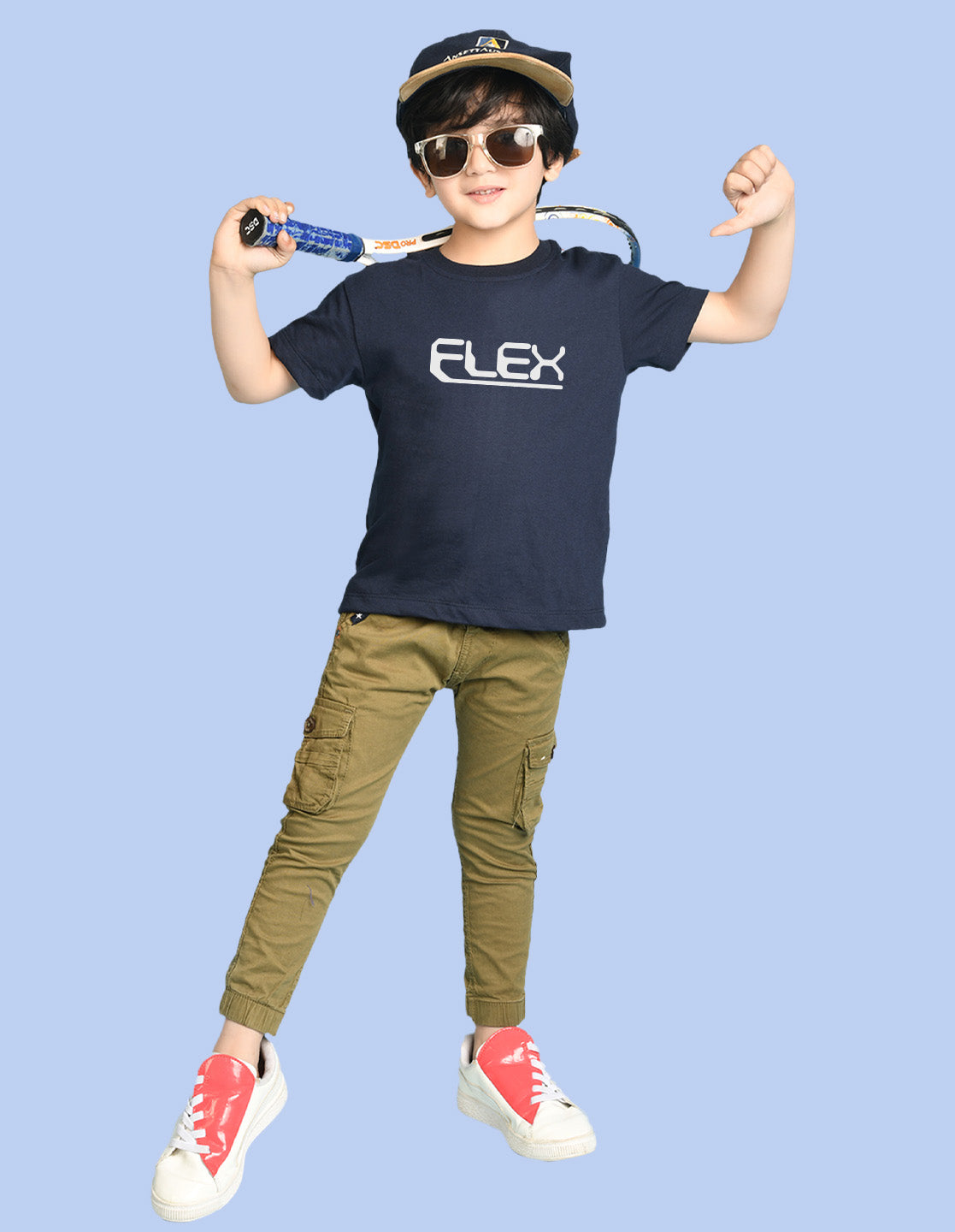 Nusyl Boys Navy Blue Flex Text Printed Short Sleeve Oversized T-Shirt