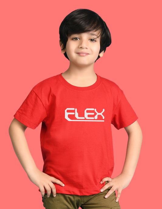 Nusyl Boys Red Flex Text Printed Short Sleeve Oversized T-Shirt