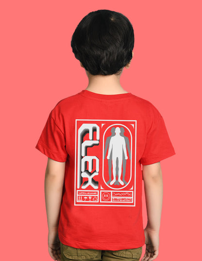 Nusyl Boys Red Flex Text Printed Short Sleeve Oversized T-Shirt