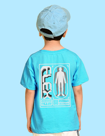 Nusyl Boys Sky Blue Flex Text Printed Short Sleeve Oversized T-Shirt