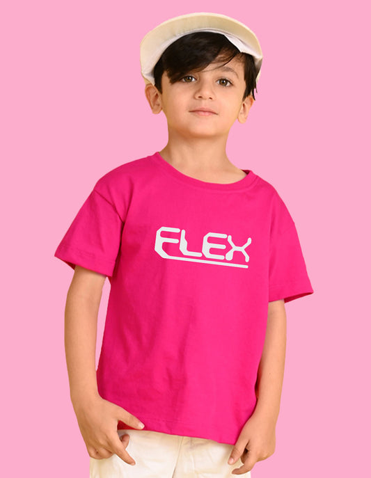 Nusyl Boys Hot Pink Flex Text Printed Short Sleeve Oversized T-Shirt