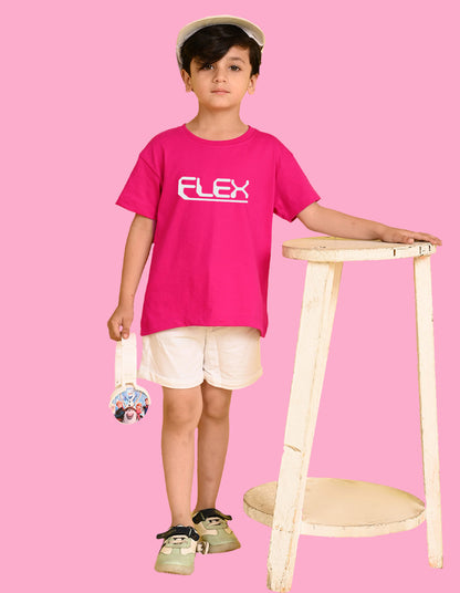 Nusyl Boys Hot Pink Flex Text Printed Short Sleeve Oversized T-Shirt