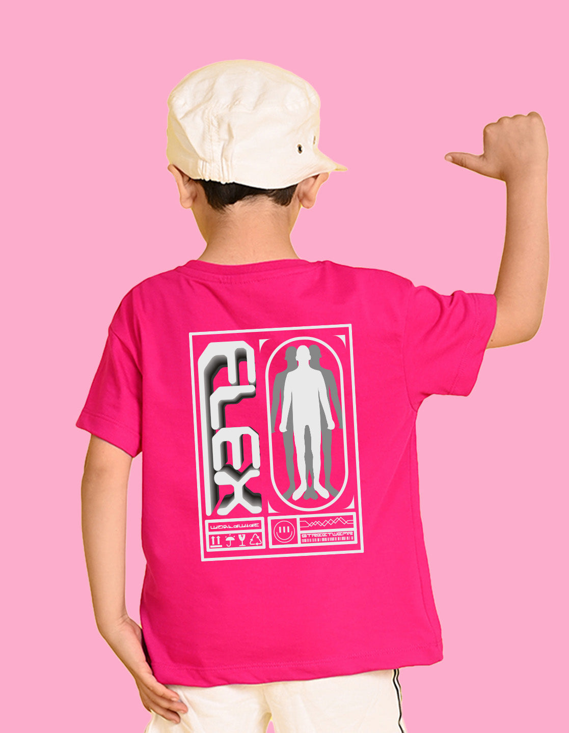 Nusyl Boys Hot Pink Flex Text Printed Short Sleeve Oversized T-Shirt