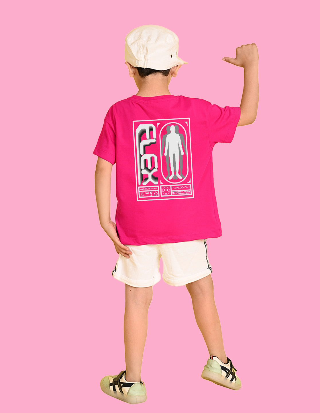 Nusyl Boys Hot Pink Flex Text Printed Short Sleeve Oversized T-Shirt