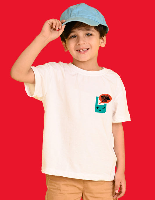 Nusyl Boys White Just One More Game Text Printed Short Sleeve Oversized T-Shirt
