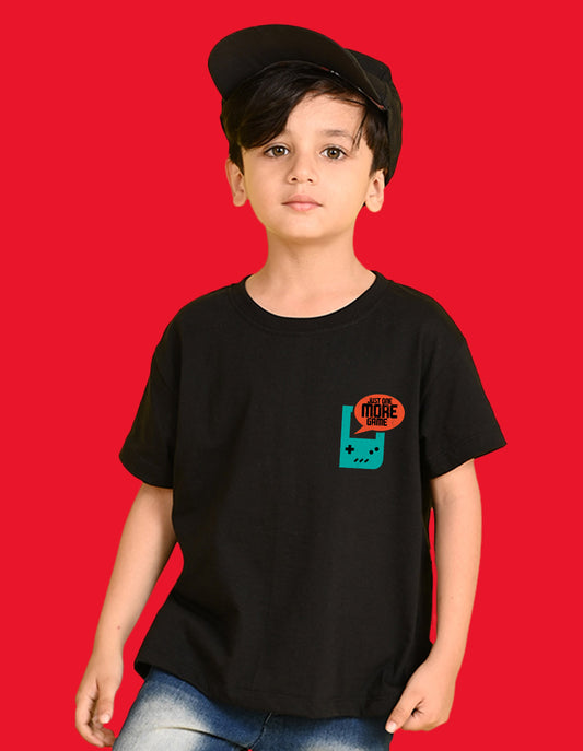 Nusyl Boys Black Just One More Game Text Printed Short Sleeve Oversized T-Shirt