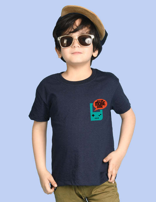 Nusyl Boys Navy Blue Just One More Game Text Printed Short Sleeve Oversized T-Shirt