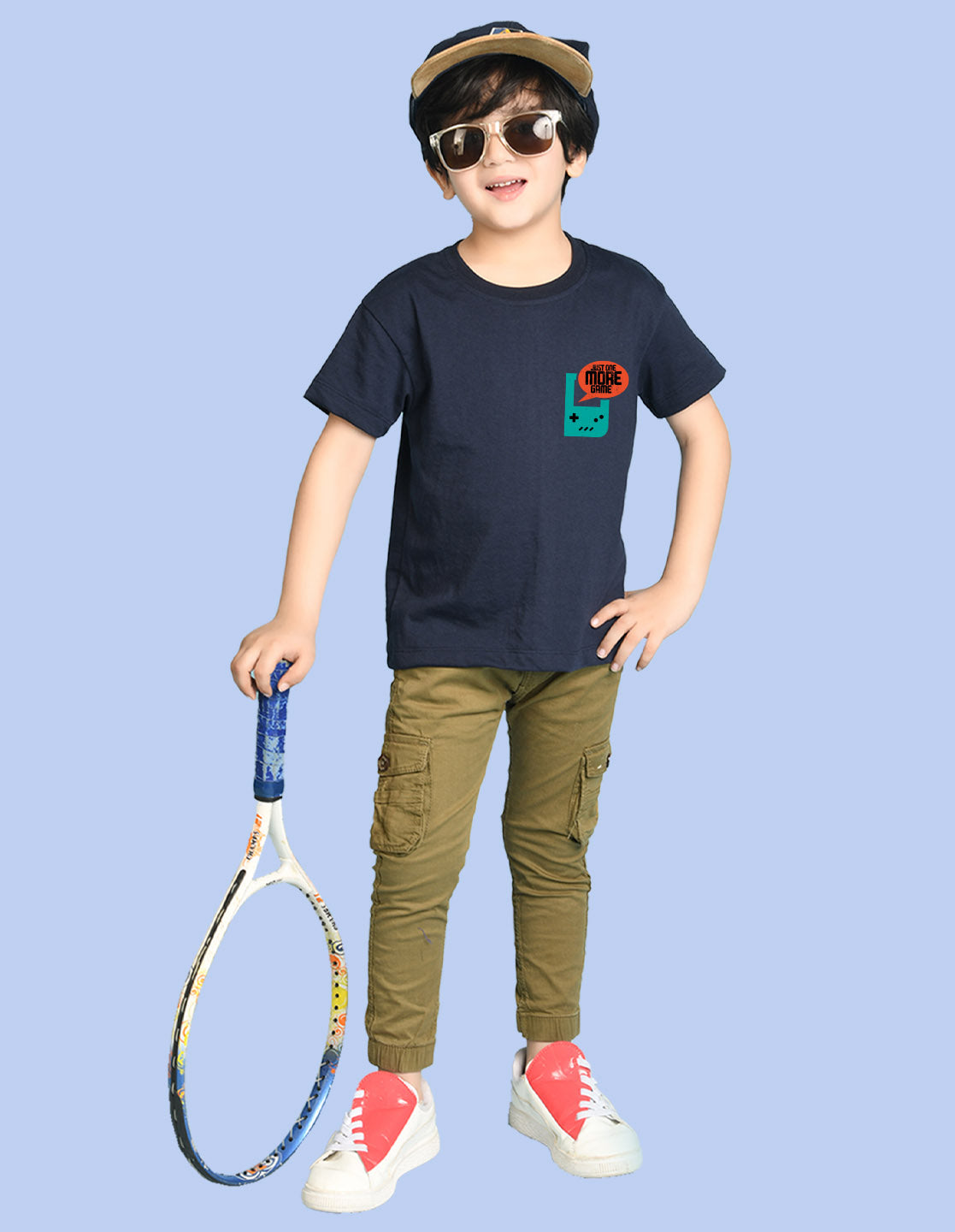 Nusyl Boys Navy Blue Just One More Game Text Printed Short Sleeve Oversized T-Shirt