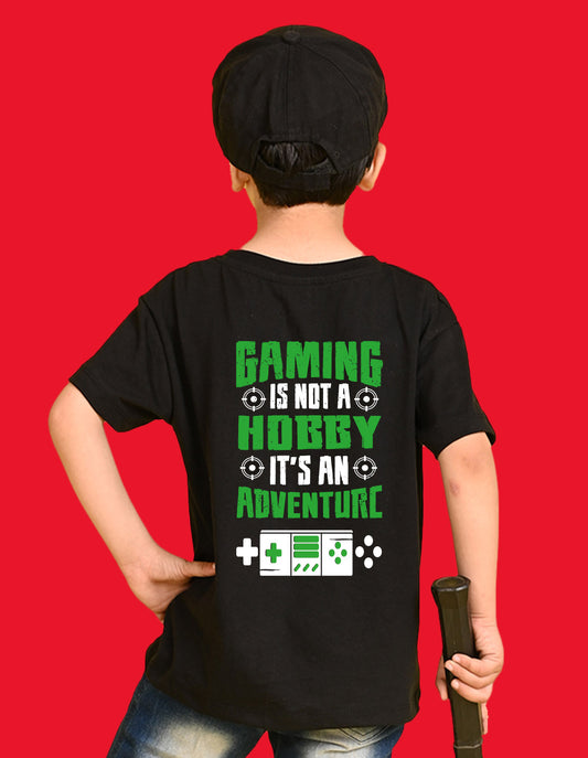 Nusyl Boys Black Gaming is Not A Hobby Text Printed Short Sleeve Oversized T-Shirt