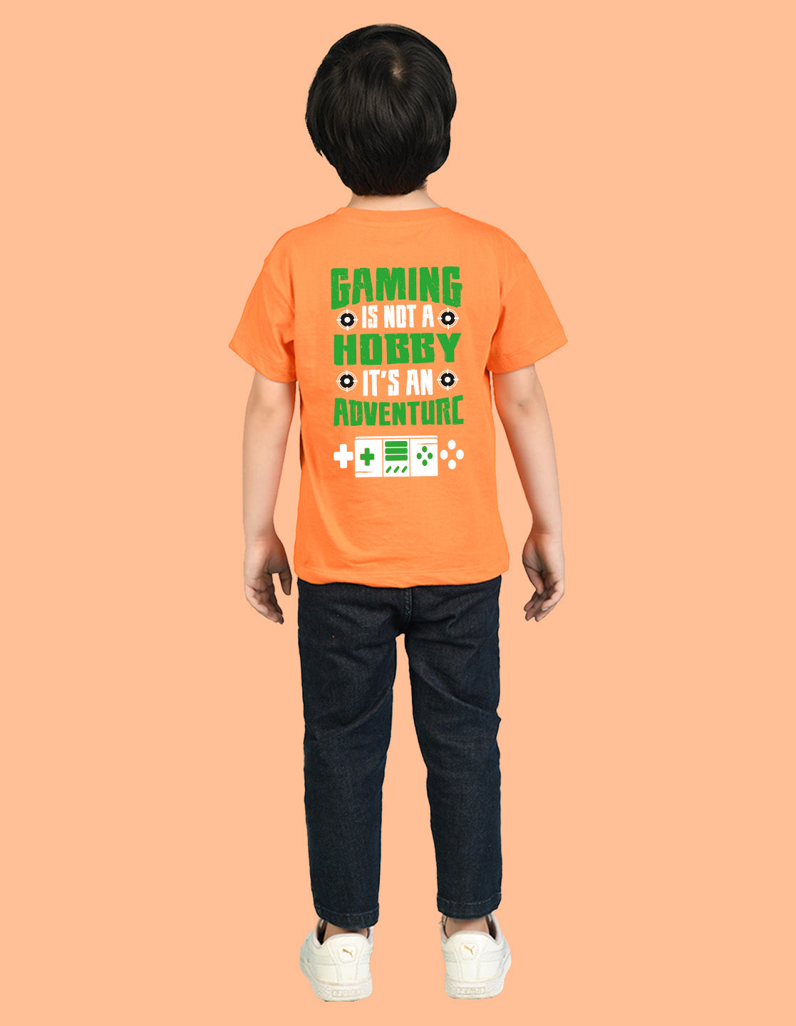 Nusyl Boys Orange Gaming is Not A Hobby Text Printed Short Sleeve Oversized T-Shirt