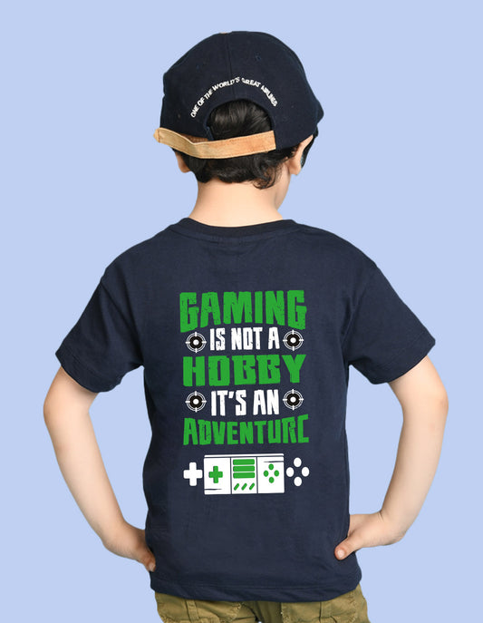 Nusyl Boys Navy Blue Gaming is Not A Hobby Text Printed Short Sleeve Oversized T-Shirt