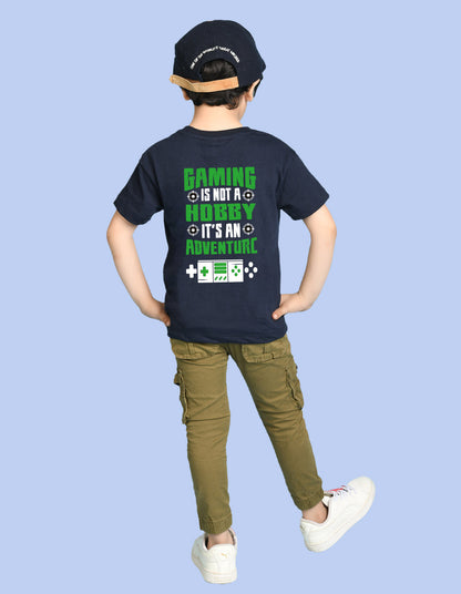 Nusyl Boys Navy Blue Gaming is Not A Hobby Text Printed Short Sleeve Oversized T-Shirt