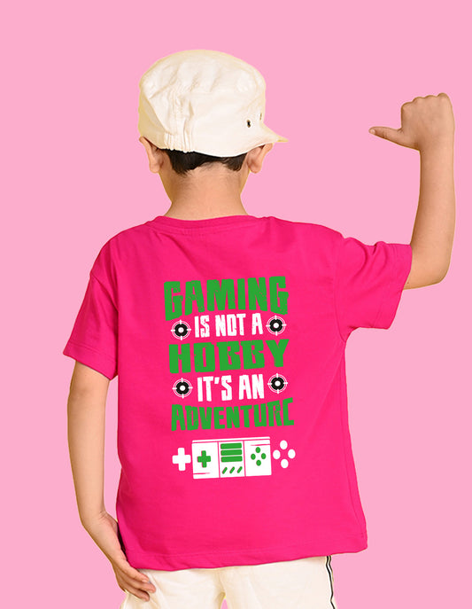 Nusyl Boys Hot Pink Gaming is Not A Hobby Text Printed Short Sleeve Oversized T-Shirt