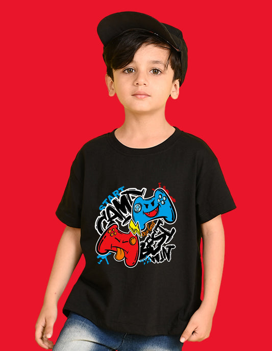 Nusyl Boys Black Best Win Text Printed Short Sleeve Oversized T-Shirt