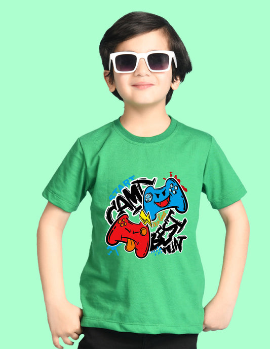 Nusyl Boys Green Best Win Text Printed Short Sleeve Oversized T-Shirt