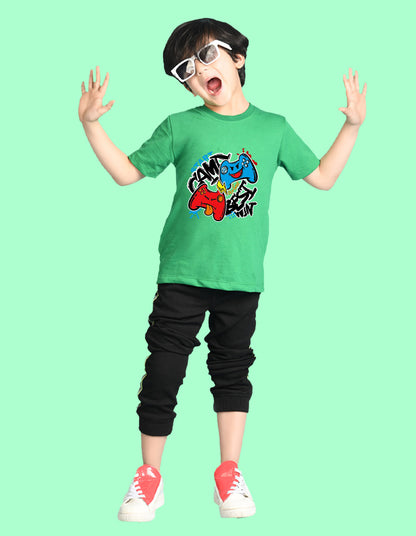 Nusyl Boys Green Best Win Text Printed Short Sleeve Oversized T-Shirt