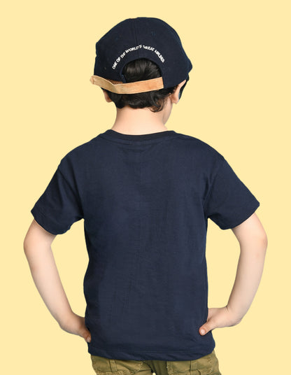 Nusyl Boys Navy Blue Best Win Text Printed Short Sleeve Oversized T-Shirt