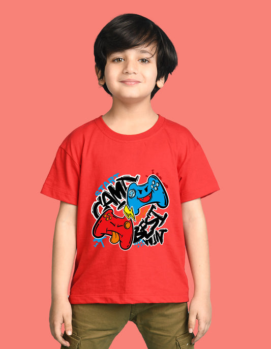 Nusyl Boys Red Best Win Text Printed Short Sleeve Oversized T-Shirt