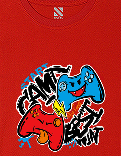 Nusyl Boys Red Best Win Text Printed Short Sleeve Oversized T-Shirt