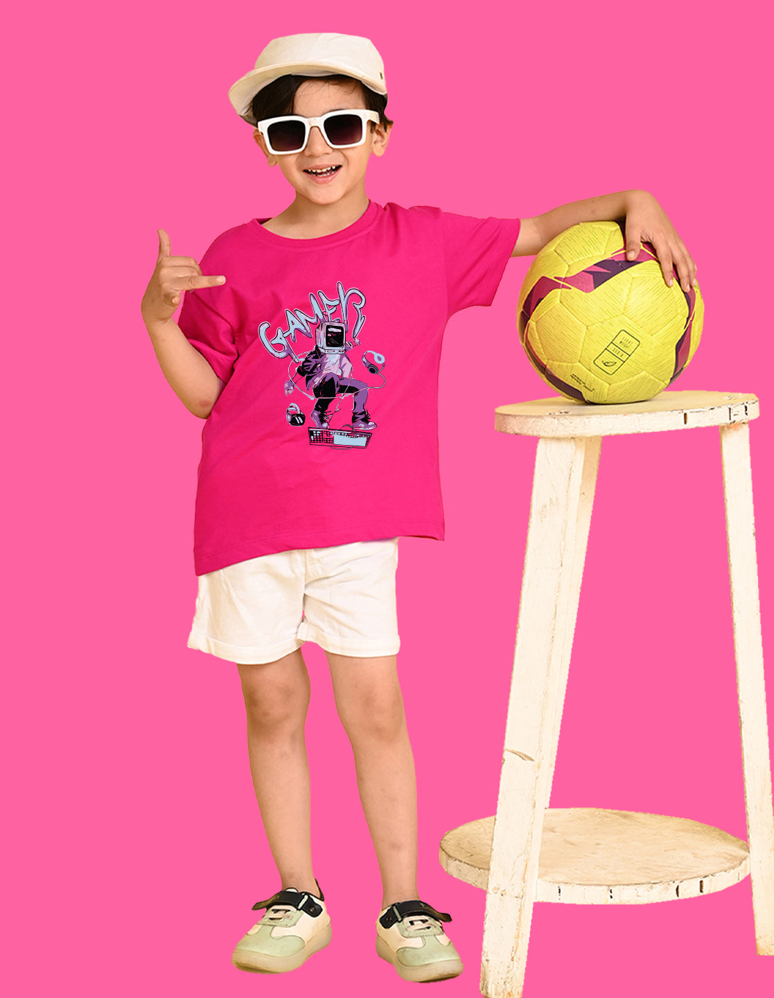 Nusyl Boys Hot Pink Gamer Text Printed Short sleeve Cotton Blend Oversized T-shirts