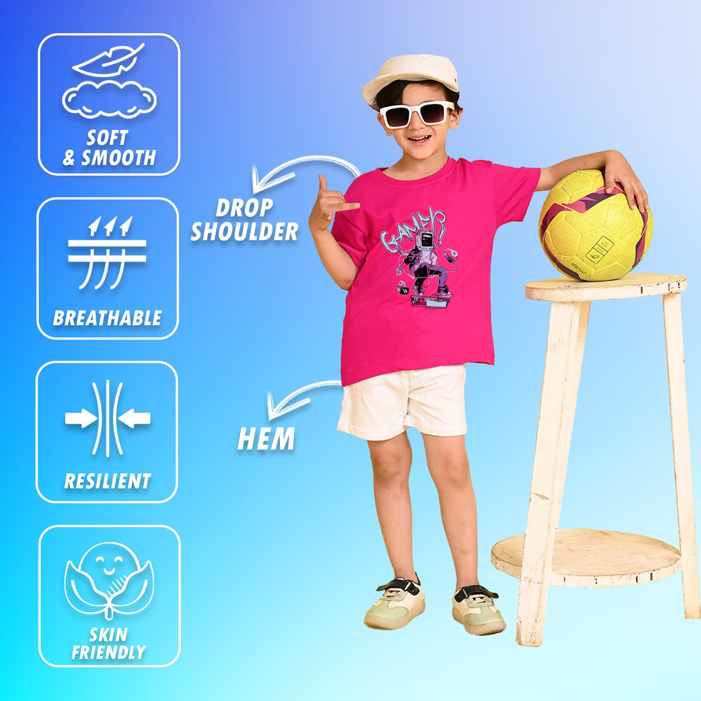 Nusyl Boys Hot Pink Gamer Text Printed Short sleeve Cotton Blend Oversized T-shirts