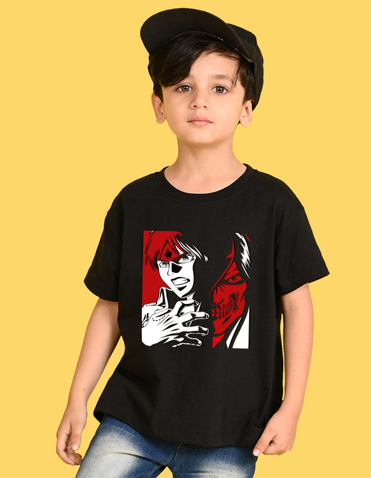 Nusyl Boys Black Anime & Text Printed Short sleeve Cotton Blend Oversized T-shirts