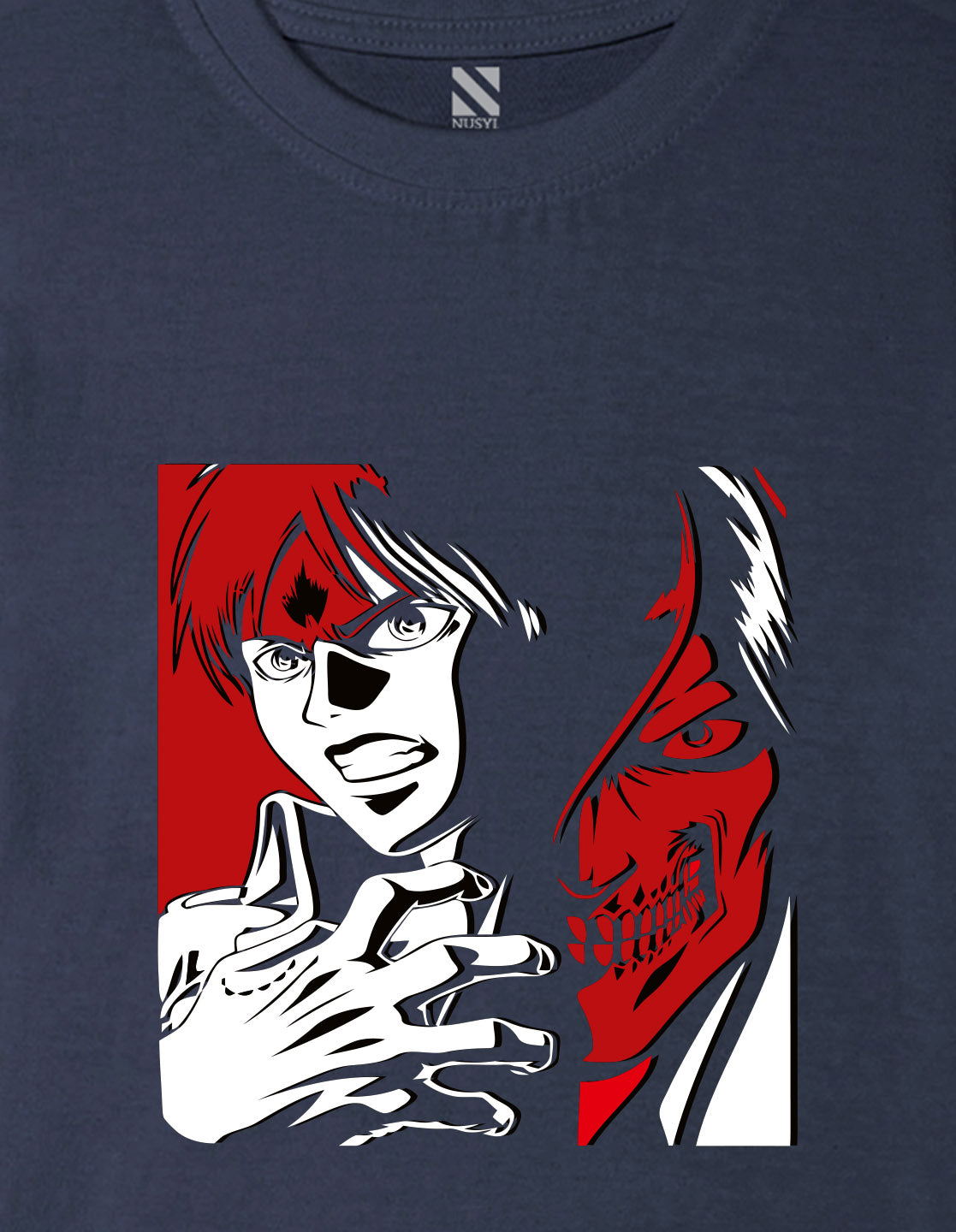 Nusyl Boys Navy Blue Anime & Text Printed Short sleeve Cotton Blend Oversized T-shirts