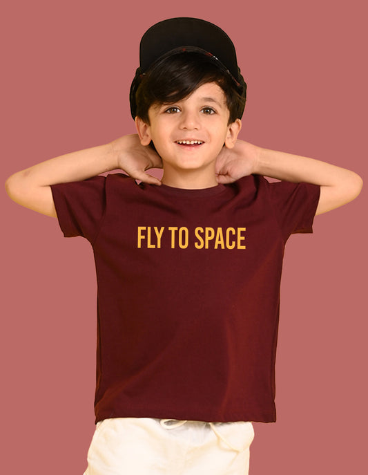 Nusyl Boys Wine Astronaut & Text Printed Short Sleeve Oversized T-Shirt