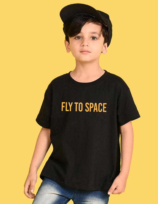 Nusyl Boys Black Astronaut & Text Printed Short Sleeve Oversized T-Shirt